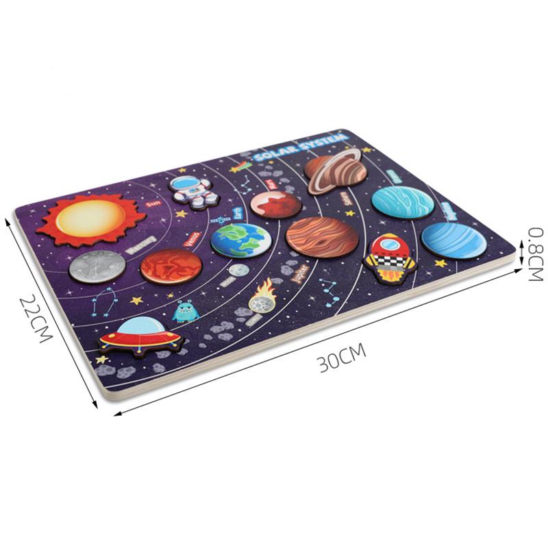 Holz Kinder Weltraum Planeten Puzzle Sonnensystem Planeten Spielzeug Planeten Zuordnungsspiel Puzzleschale Universum Wissenschaft Lernspielzeug