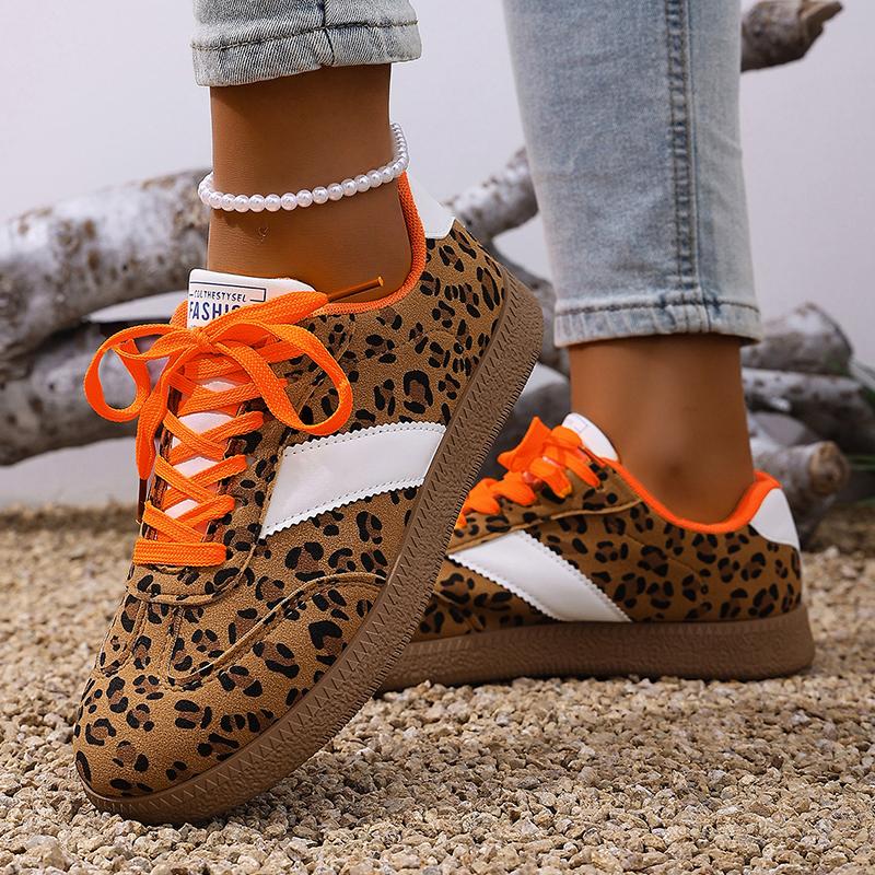 Leopard Print Platform Sneakers Women  Spring Faux Suede Casual Flat Shoes Woman Non Slip Thick Sole Sport Shoes