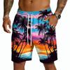 Mens Board Shorts with Drawstring Waist and Tropical Tree Print Quick Dry Swim Trunks for Beach Surf Sports