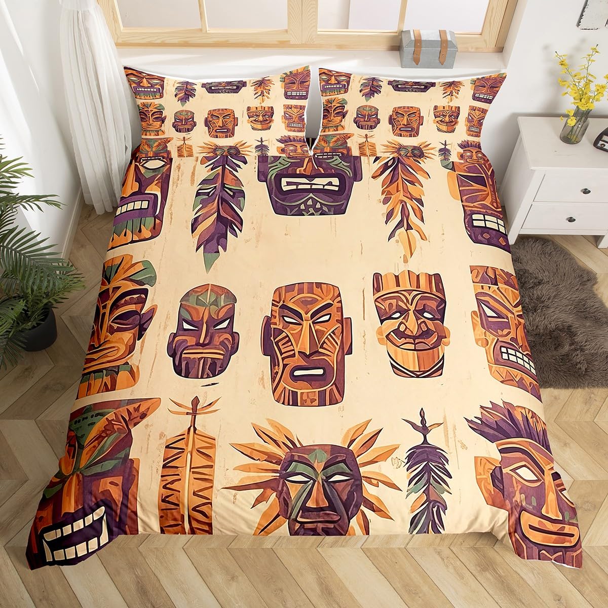 

Tiki Bar Duvet Cover Set For Teens Adults Queen King Lightweight Quilt Covers Aboriginal Art Patterns Bedding Sets Bedroom Decor EU Single(135x200cm)