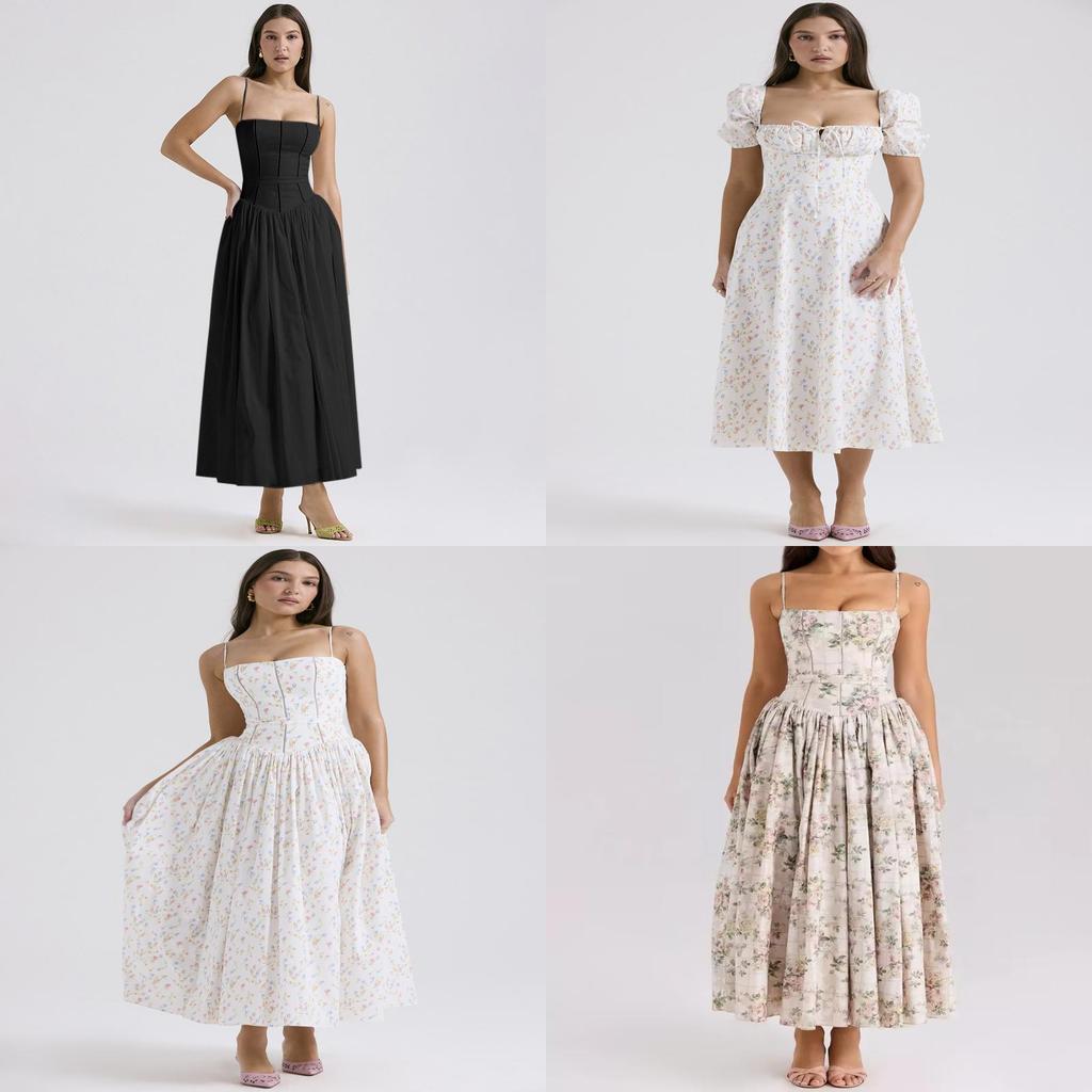 French Style Floral Sleeveless Dress With Polyester Fabric For Elegant Women