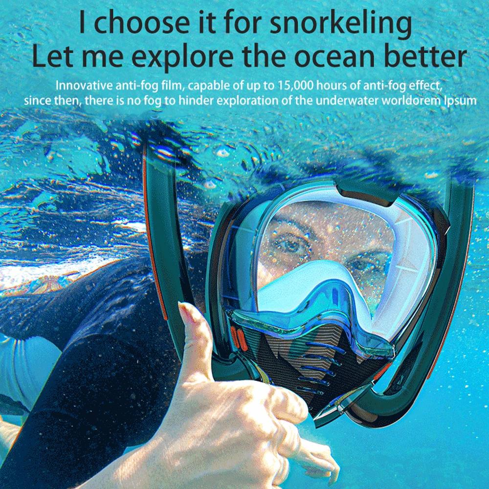 Snorkeling Mask Double Tube Silicone Full Dry Diving Mask Adult Swimming Mask Diving Goggles Underwater Breathing. Lightweight Design