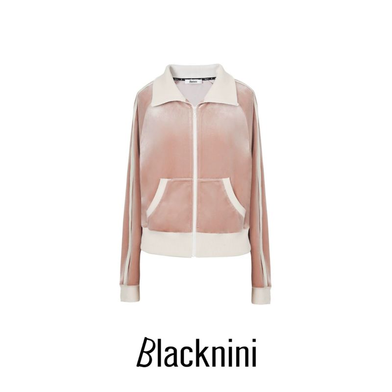 

Blacknini Yin Huafu/Satin Velvet Exclusive Fashionable Contrast Velvet Sports Outerwear/Shorts Navy blue shorts L