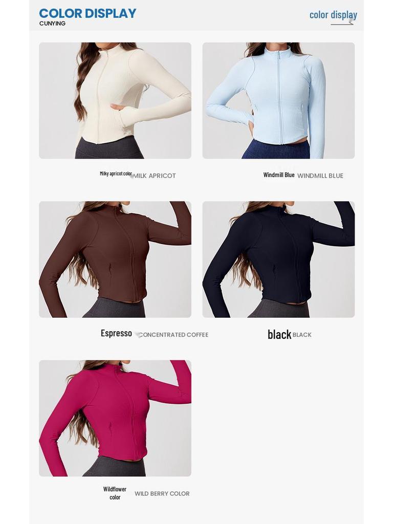 Women's Stand-Collar Windproof Yoga Jacket - Warm, Nude Feel, Long-Sleeve for Outdoor Running & Fitness