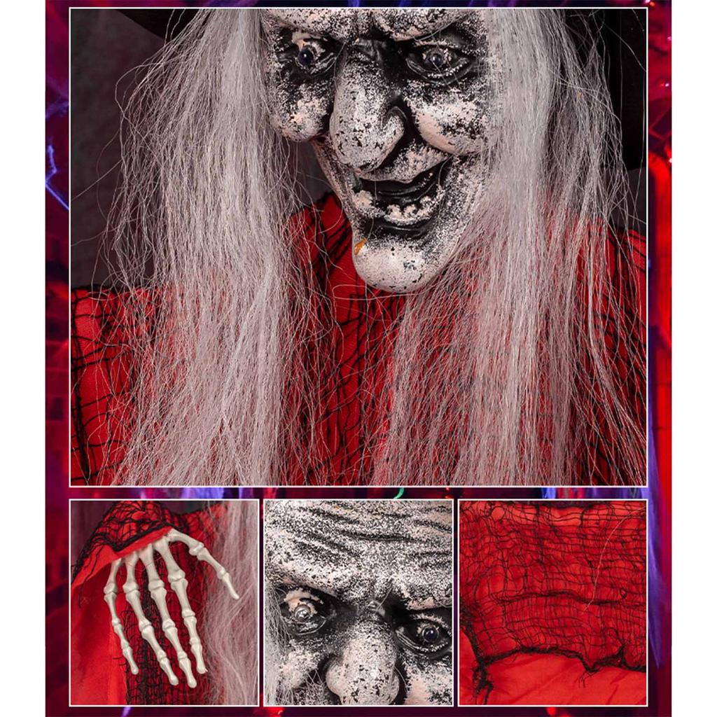 67" Light Up Witch Dector Animated Talking and Sound Activated Skeleton for Halloween Outdoor,Lawn, Yard, Patio Decor