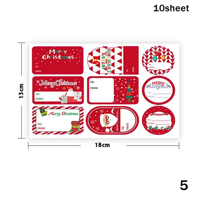 10 Sheets Christmas Tags Multiple Design Gift Sticker Name Tag With Santa Snowman Xmas Tree Reindeer Holiday Decoration Tag