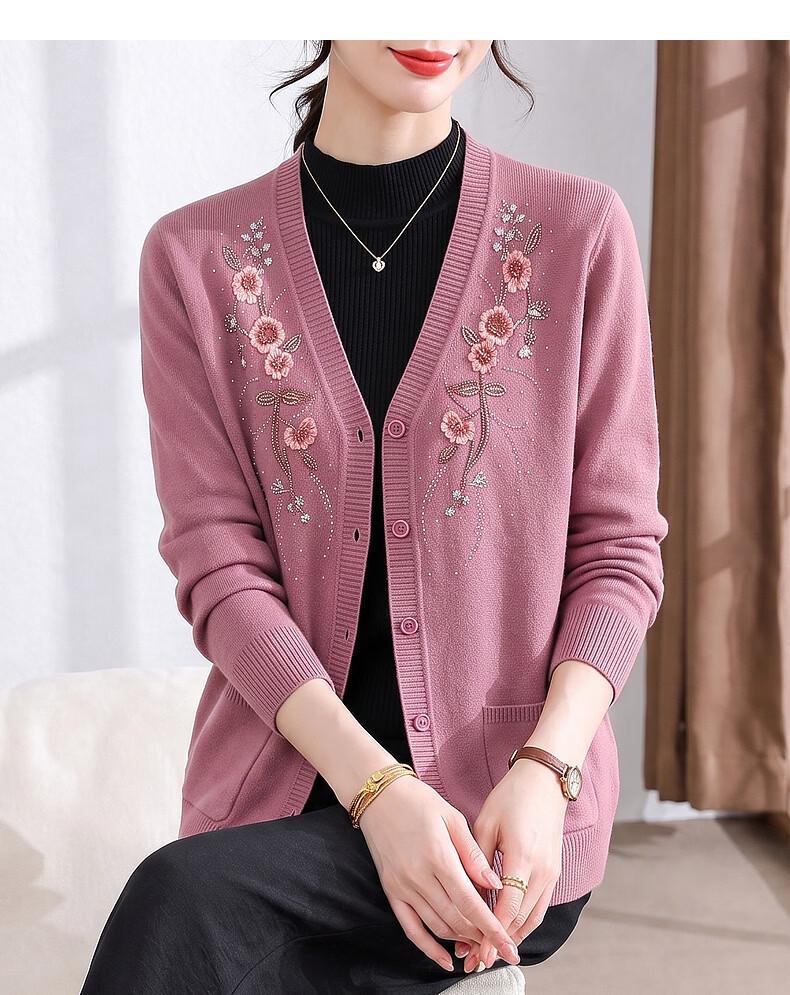 Hengyuanxiang Women's Floral Embroidered V-Neck Cardigan