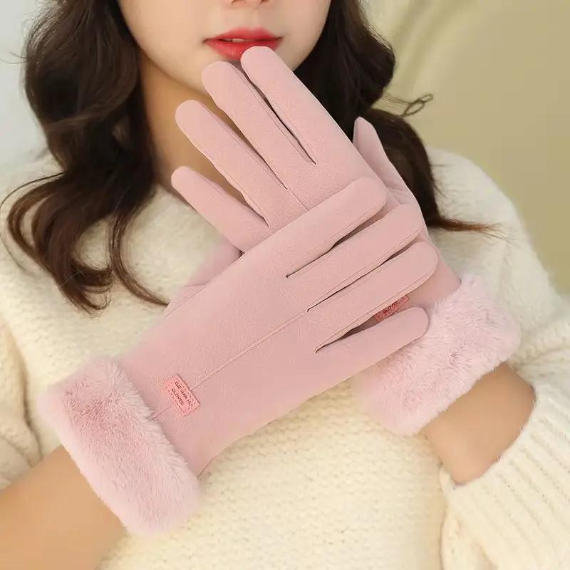 2020New Winter Fashion Women Warm Hand Gloves Cute Plush Windproof Full Finger Gloves Outdoor Cycling Sport Warm Touch Screen Gloves