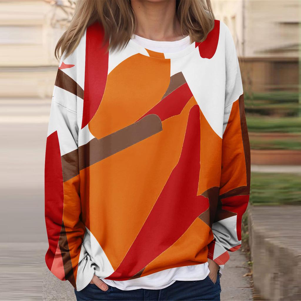 Women's Casual Fashion  Vintage Printed Long Sleeve O-Neck Sweatshirt Layer Pullover Top