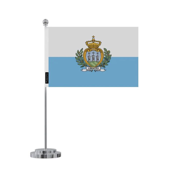 Drapeau de bureau - Saint-Marin - 14 x 21 cm - Polyester - Impression recto/verso - Acier inoxydable