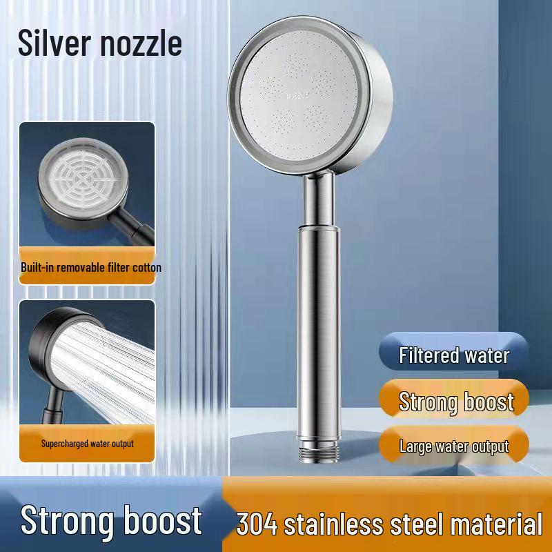 

304 Stainless Steel Pressurized Handheld Shower Set with Hose and Rainfall Head