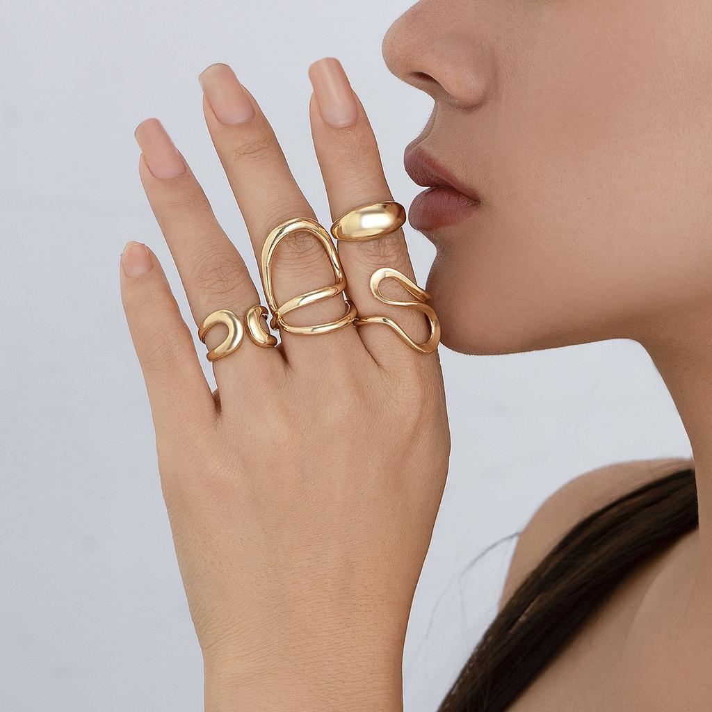 Party Daily Wear Rings Set Geometric lady Fashion suit 4Pcs exquisite  Handmade