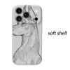 Graceful Minimalist Equestrian Horse Pencil Line Art Sketch Film Aesthetic Protective Shockproof Bumper Case For iPhone 14 15 16 Pro Max Plus