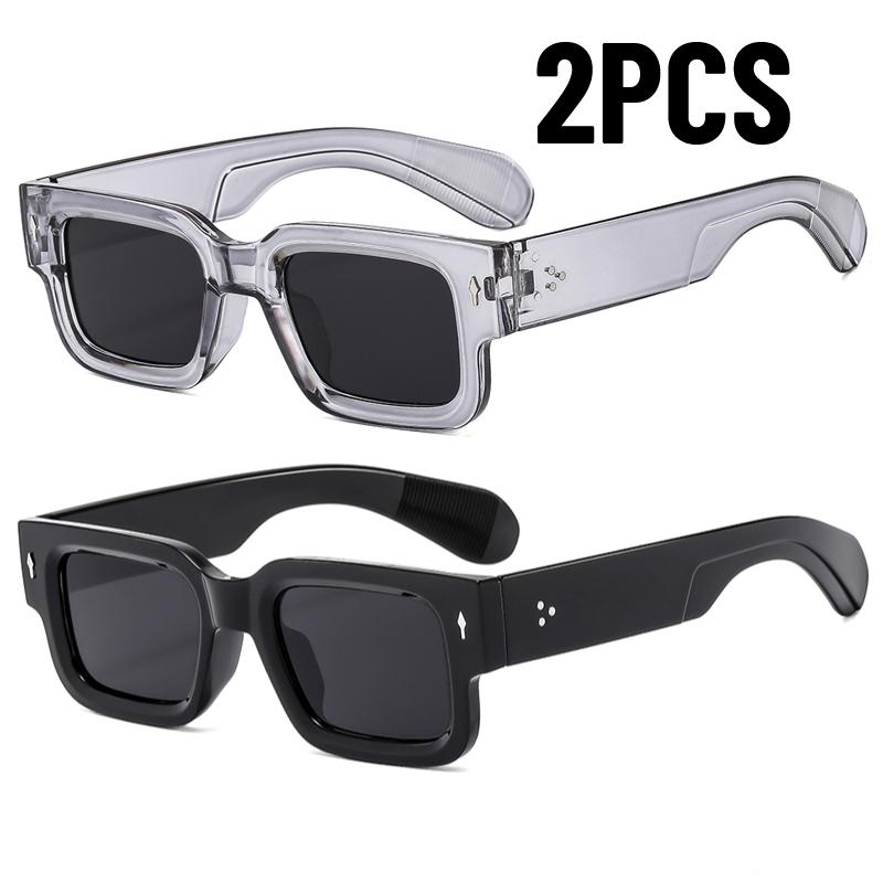 2PCS New Men's Personality Minimalist Style Sunglasses Fashion Cool Retro Rectangle Glasses  Femino UV400
