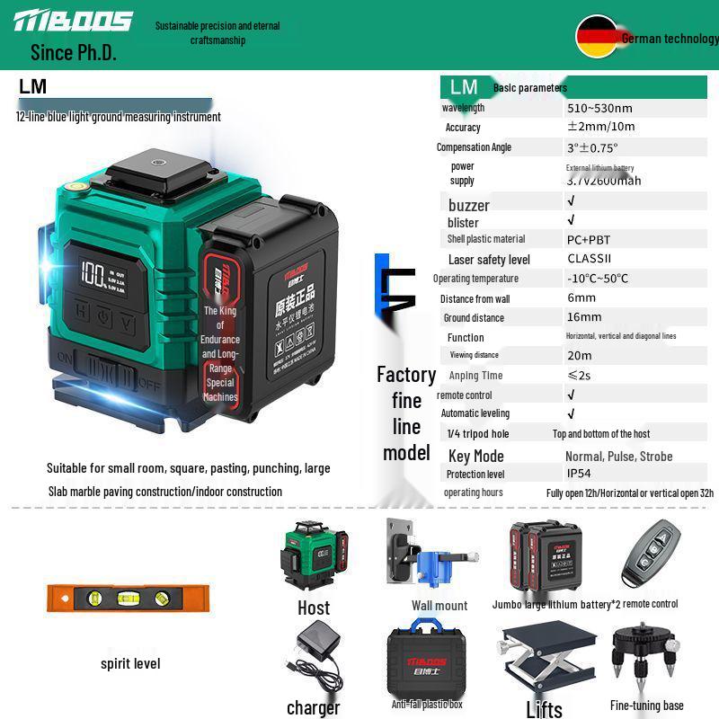 12-Line Green Infrared Laser Level: Wall-Mounted, Floor, Outdoor Automatic Leveling Tool