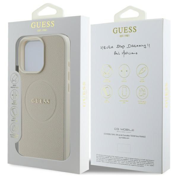 Etui do iPhone 16 Pro Max Guess Grained Ring MagSafe beżowe