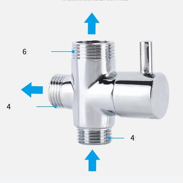 Water-Saving Three-Way Divert Shower Head Valve Switch One-Split Two-Connector Stainless Steel Chrome Finish Bath Toilet Shower
