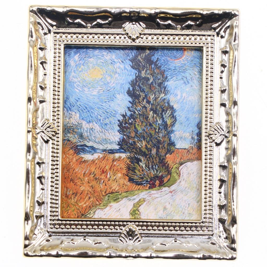 Vintage 1:12 Miniature Framed Pos Oil Painting Toys Doll Accessories Dollhouse Ornament Mural Wall Picture Miniaturas Casa