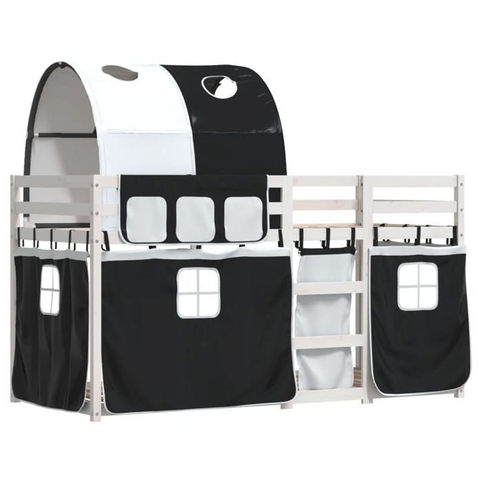 VidaXL Bunk Bed with Curtains White/black 90x200 Cm Solid Pine Wood, Bed, Bed Frame, Low Bunk Bed, Furniture of 3284021