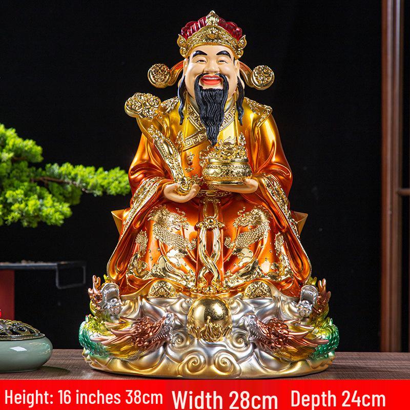 Statua Buddha in Resina Ruyi Dio della Ricchezza con Nove Draghi, 30 cm o 40 cm - Ornamenti per la Prosperità