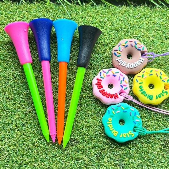 Golf Tee Holder Plastic Anti Lost Golf Tee Hanger Cartoon Donut Golf Tee Ring with Strap Golf Accessories for Men Women Golfer Gifts