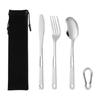 Portable Cutlery Set Light Weight Spoon Fork Cutter with Carabiner & Drawstring Sacks Stainless Steels Flatware