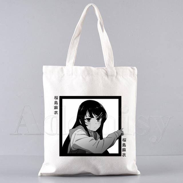 Bunny Girl Senpai Sakurajima Mai Shopper Bags Shopping Bag Tote Bag Skulderveske Lerretsvesker College Håndveske med stor kapasitet