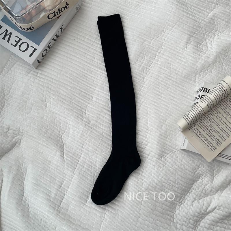 

Knee Socks Women S Autumn And Winter Stockings Non-Slip Pressure Socks Korean Simple Solid Color Leg Socks Calf Socks Warm Bottom Socks One size чорний