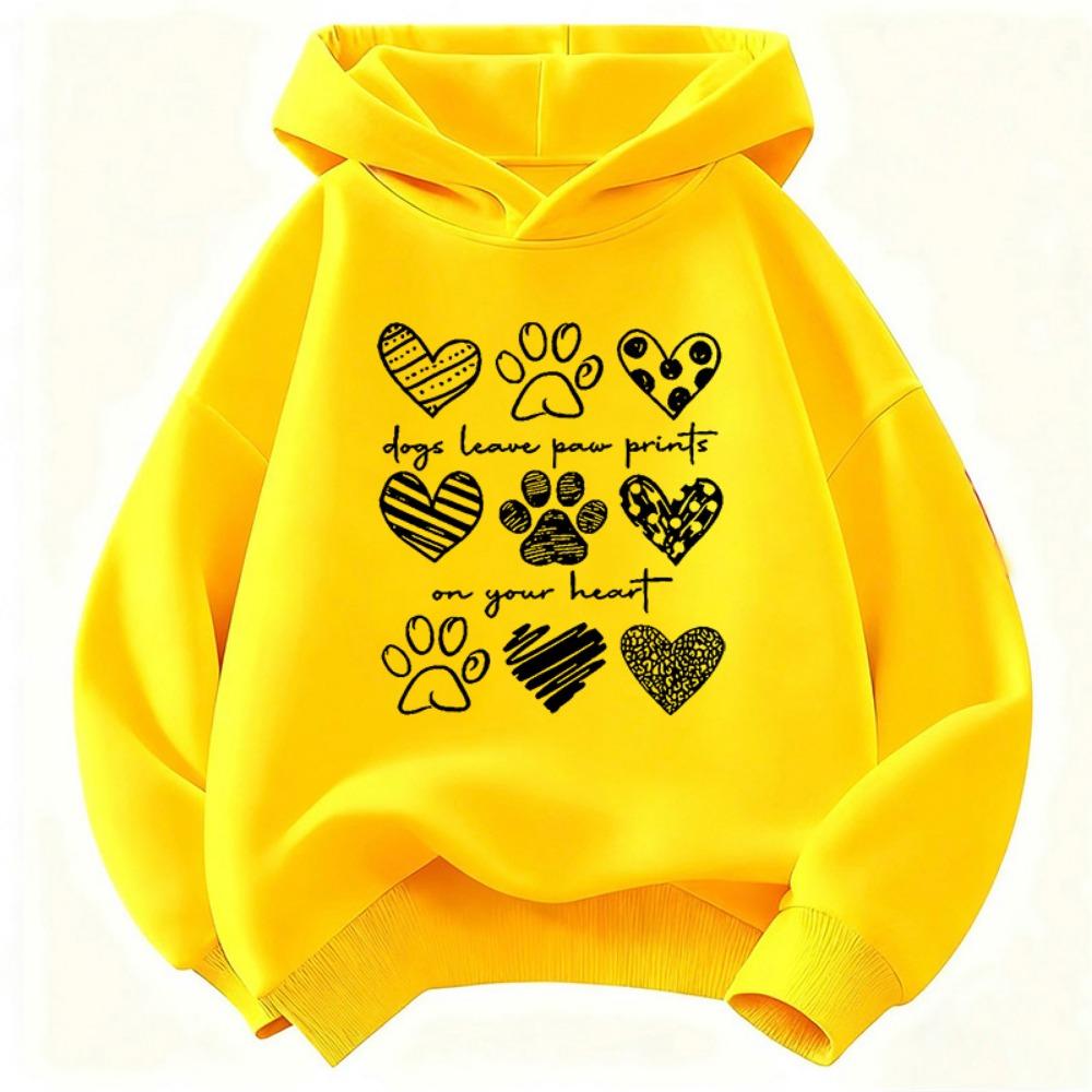 Cute Dog Paw with Love Heart Graphic Hoodie Kids Children's Sweatshirt Hoody for Boys Girls Kawaii Casual Hoodies