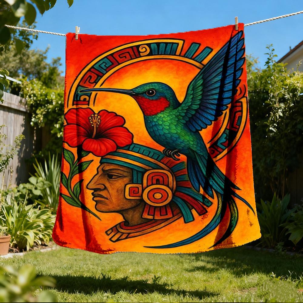 1pc Hummingbird Design Throw Blanket Polyester Fiber, Lightweight Flannel, Soft & Warm, All Season Use for Outdoor, Camping Digital Print