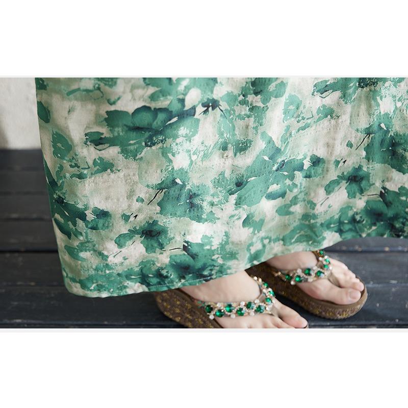 DIMANAF 2025 Women Plus Size Summer Dress Basic Long Dress Vintage Cotton Linen Casual Floral Printing Loose