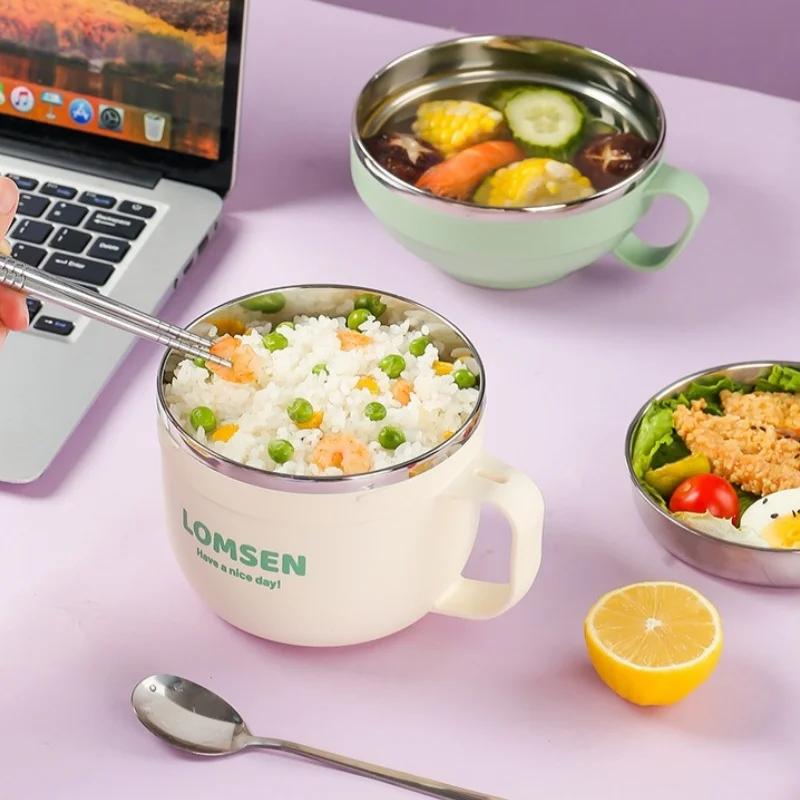 304 Stainless Steel Lunch Box Large Capacity Noodle Bowl Chopsticks Spoon Students Office Worker Bento Box with Insulated Bag