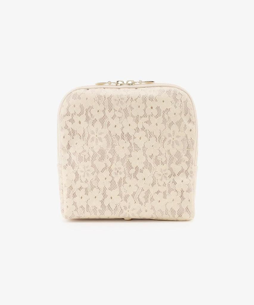 Afternoon Tea Living JJ72 Flower Lace Round Fold White Pouch,
