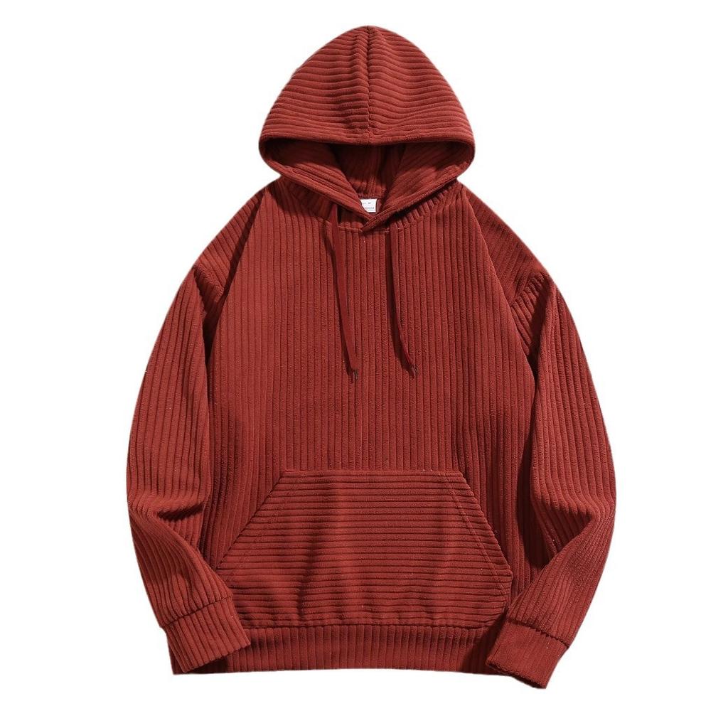 Autumn Retro striped loose casual hooded sweater men's sports top