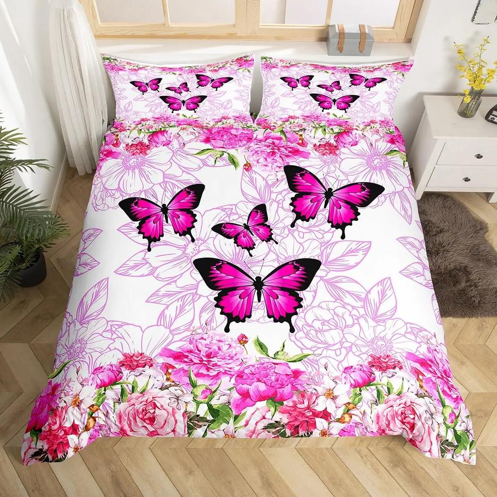 Schmetterling Bettwäsche Set Blau Schmetterlinge Bettwäsche Set Mädchen Fliegender Schmetterling Bettdecke Bezug Tier Steppdeckenbezug mit 2 Kissenbezügen