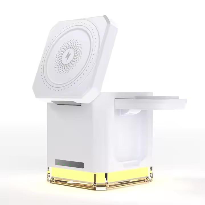 JEDI 2025 Simple Fast Charing 4 in 1 Cylindrical Wireless Charge Station Magic Cube Charger 3In1 Magnetic With RGB Light