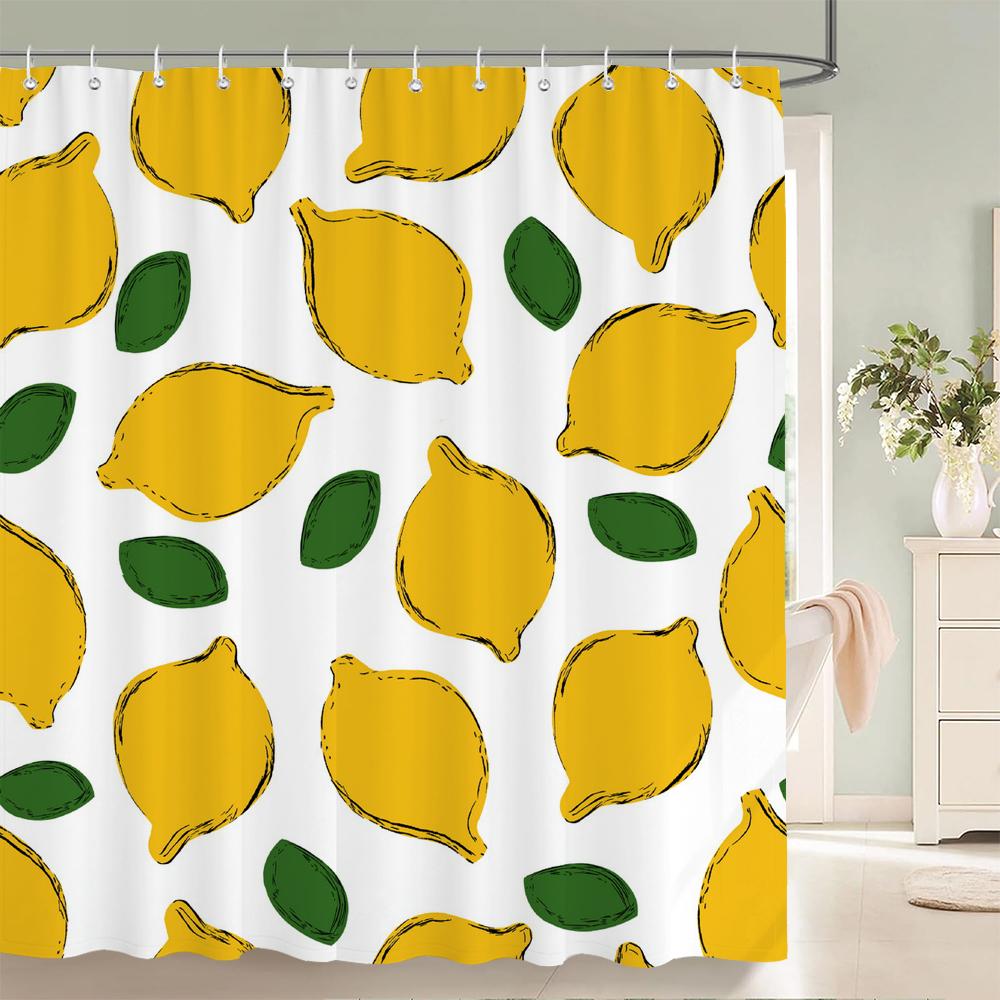 Summer Fruits Shower Curtain Cute Liner Peach Lemon Pineapple Orange Print Bath Curtain With Hooks Waterproof For Bathtub Decor