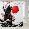 Japanese Style Shower Curtain Set,Red Sun And Crane Bathroom Decor For Kids Adults,Oriental Ukiyoe Bathroom Set Vintage