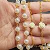 8mm Beige Color Glass Imitation Pearl Bead Wedding Rosary Guadalupe Center Big Gold Cross