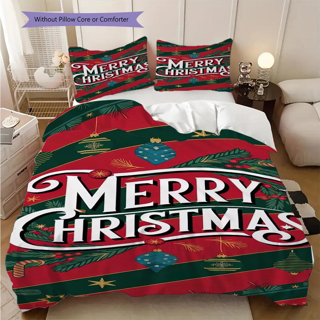 1 Stück Weihnachtsmuster Bettwäsche Steppdecke Set Bettbezug Kissenbezug Heimdekoration Geburtstagsgeschenk (1 Bettbezug + 2 Kissenbezüge, ohne Füllung)