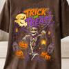 Trick or Treat Halloween Skeleton T-Shirt and Kids Tshirt, Spooky Retro Comic Book Style Movie Poster Tee, Fall Season Party Apparel Gift