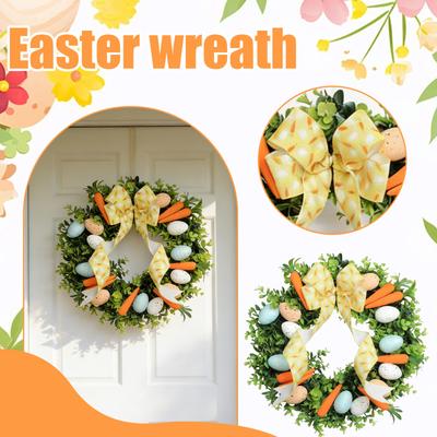 Easter Wreath, Cute – Egg And Carrot Shaped, Festive Decoration, Suitable For Front Door, Friends And Family Gatherings, And Outdoor Home Decor.