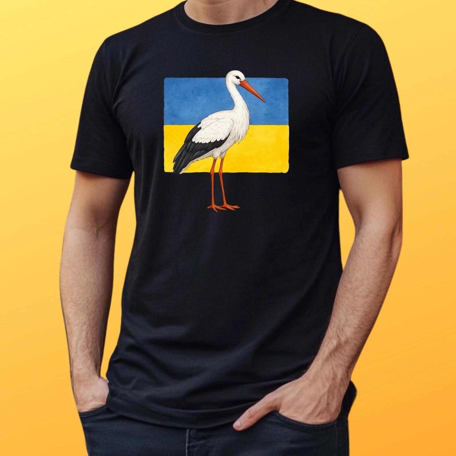 T-Shirt Herren Storch mit Ukrainische Flagge Motiv Baumwolle Größe S bis 5XL M