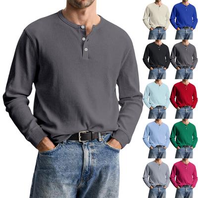 Men's Casual Knit Button-Up Long-Sleeve Shirt