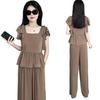 2024 Plus Size Ice Silk Women’s Stylish Summer Two-Piece Set with Wide-Leg Pants