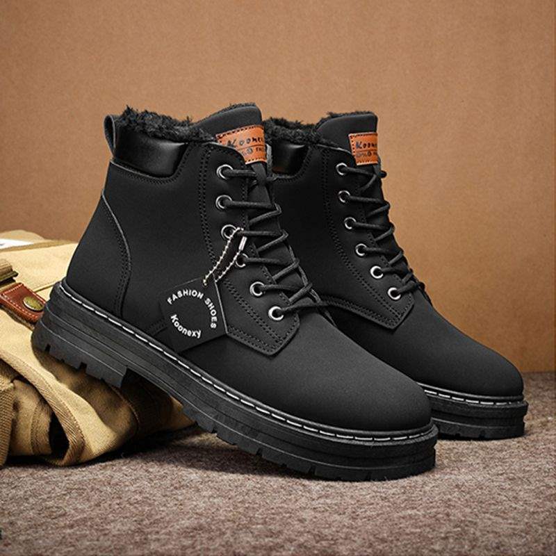 Winter large size men's shoes are cold-proof and warm, piled and thickened snow boots men's high-top trendy versatile cotton shoes men's Martin boots