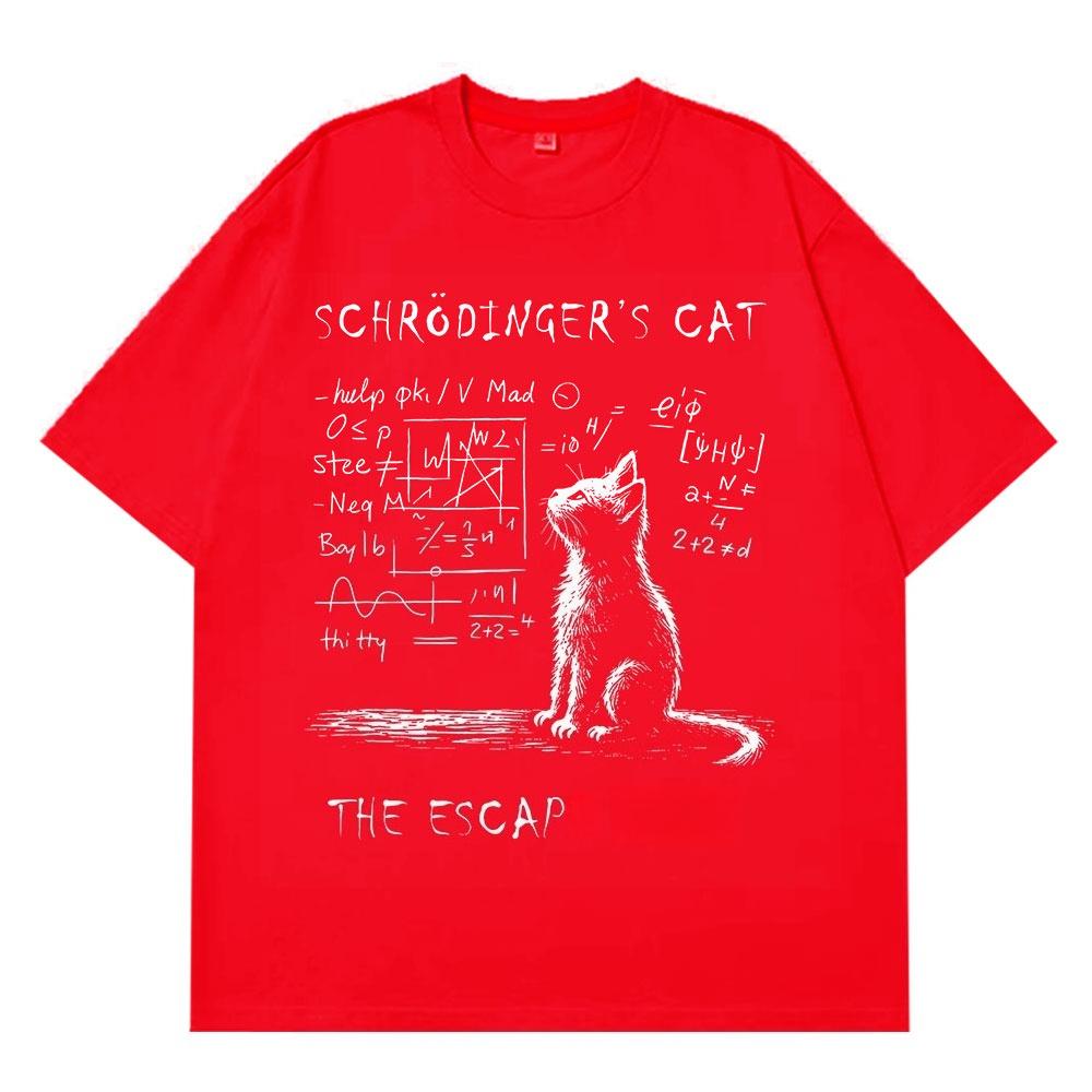 Schrödingers Katze Kreativer Druck Sommer Kurzarm Baumwoll-T-Shirt Herren Damen Streetwear Lockere T-Shirts Übergroßes Baumwoll-T-Shirt