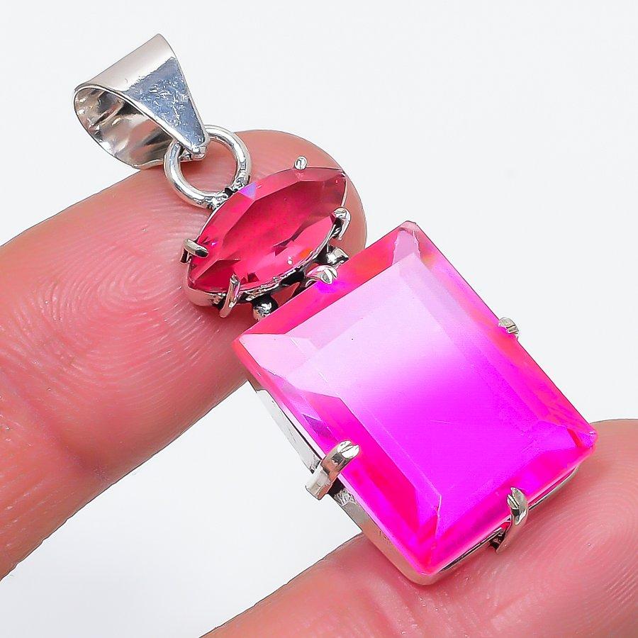 

Natural Bi-Color Tourmaline, Rubillite 925 Sterling Silver Pendant 1.77 s9J91