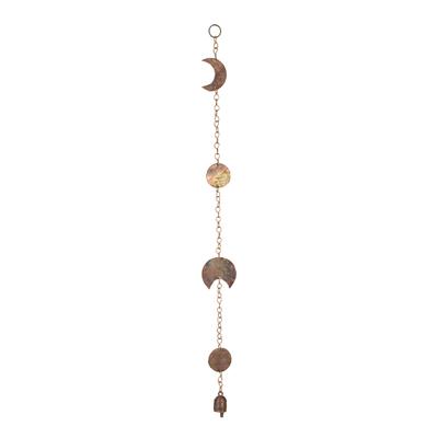 Celestial Wind Chime Moon Phase Hanging with Bell for Outdoor Garden Patio, 30 Inch Boho Lunar Decor Meditation Gift