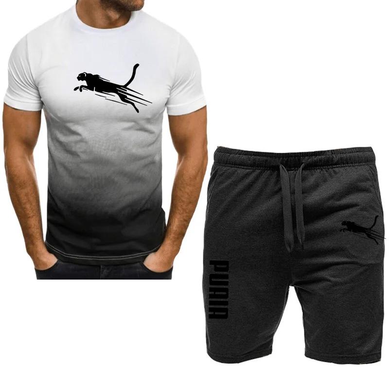 Men's Sports Set, Casual T-shirt Set and Running Shorts, Breathable, 2 Pieces, New 2024